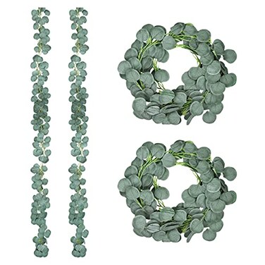 Mandala Crafts Artificial Eucalyptus Garland Fake Greenery Sage Green Decor Silver Dollar Eucalyptus Leaves for Wedding 2 PCs