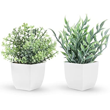 Der Rose 2 Pack Small Fake Plants Artificial Greenery Eucalyptus Plants in Pots for Bedroom Living Room Decor