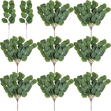 WILLBOND 50 Pcs Artificial Eucalyptus Stems 38 Inch Faux Eucalyptus Leaves Mini Greenery Stems Long Oval Plastic Greenery Picks for Wedding Bouquet Vase Filler Home Office Garden DIY Decor