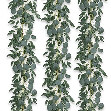 Apeair 3Pcs Fake Eucalyptus Vines 65FT Silk Ivy Garland Odorless Lush Green Leaves Artificial Hanging Plants Boho Forest Greenery Decor for Home Classroom WallParty Wedding Decoration