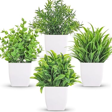 Der Rose 4 Pack Small Fake Plants Mini Artificial Faux Plants in Pots for Home Office Bedroom Living Room Decor