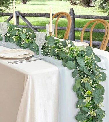 Chiyinbao Eucalyptus Garland 6FT Artificial Ivy Greenery Fake Silver Dollar Eucalyptus Leaves Vines Table Decor Green Vine Spring Artificial Vines for Home Mantle Party Decor IndoorOutdoor 1