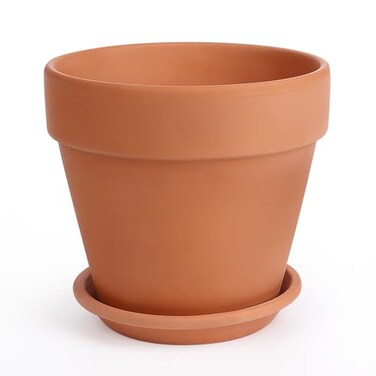 INGOFIN 12 Inch Terracotta Pot with Saucer Ceramic Clay Pot for Plants with Drainage Hole Large Terra Cotta Flower Planter with Tray for Indoor Outdoor Plants