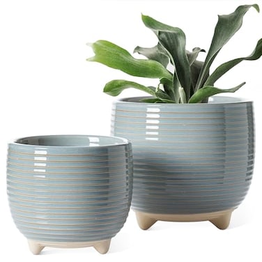 LE TAUCI Ceramic Plant Pots 51 64 Inch Footed Pots for Plants Modern Flower Pots for Home and Office Indoor Planters with Drainage Reactive Glaze Gray