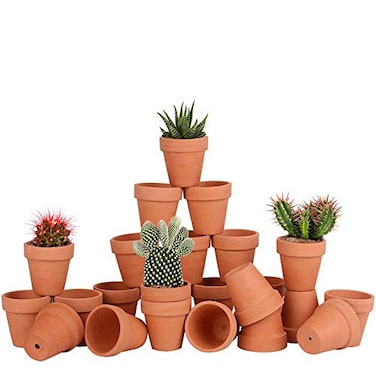 FCFKUK 24pcs Mini Clay Pots 25 Terracotta Pottery Planters Cactus Flower Succulents Nursery Pots with Drainage Hole for IndoorOutdoor