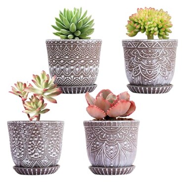 Gepege Succulent Pots 4 Inch Small Indoor Ceramic Planter Pot with Drainage Holes and Saucers for Plants Set of 4