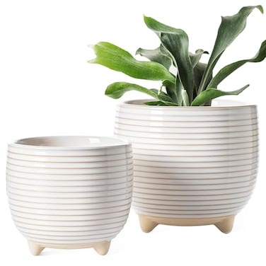 LE TAUCI Ceramic Plant Pots 51 64 Inch Footed Pots for Plants Modern Flower Pots for Home and Office Indoor Planters with Drainage Reactive Glaze White