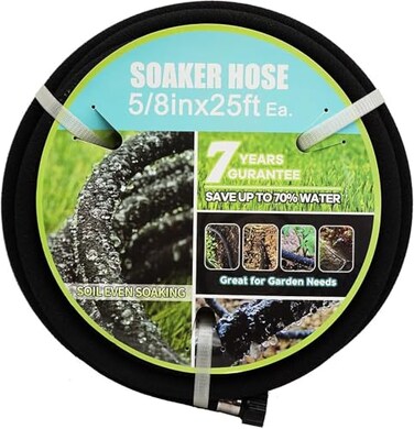 Aurssa Soaker Hose 58 25ft Rubber Garden Soaker Hoses Water Seeper Round Drip Hose Heavy Duty Drip Irrigation Hose For Vegetable Lawn Plants and Trees Watering
