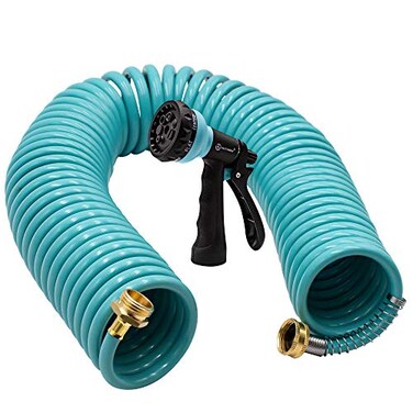 AUTOMAN Recoil Garden Water Hose 50 ft EVA Curly Water Hose with Brass ConnectorsGarden Hose CoilIncludes 7Pattern Function SprayerRetractableCorrosion Resistant Garden Coil Hose