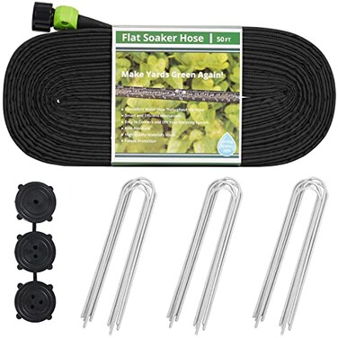 KOBAZ Flat Soaker Hoses 50 ft Save 70 Water Leakproof Design Double Layer Drip Sprinkler Hose for Garden Bed
