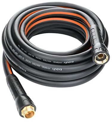 EADUTY Hybrid Garden Hose 58 IN x 25 FT Heavy Duty Lightweight Flexible with Rotatable Grip Handle and Solid Brass Fittings GrayOrange