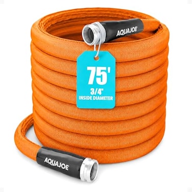 Aqua Joe AJFJH7534CTR FIBERJACKET Garden Hose NonExpanding and KinkResistant 650 PSI Burst Rating 75 Feet Long Orange