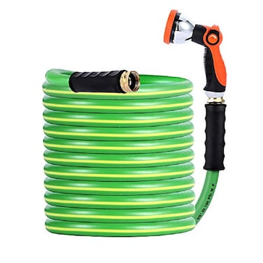HQMPC Garden Hose Garden Water Hose 50 ft Non Kinking Heavy Water Hose with Brass Hose Fittings 58IDx5050 FEET With 1 Pcs 10 Patterns Hose Nozzle Spray Nozzle