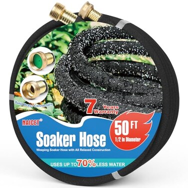 Naicet Soaker Hose 50FT Heavy Duty Rubber Saves 75 Water End Cap Included for Additional Hose Connect Great for GardensFlower Beds