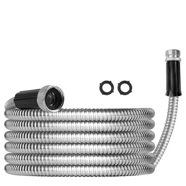 Sutekus Stainless Steel Metal Garden Hose 15FT Flexible and KinkFree Water Hose for Outdoor Use No Sprayer