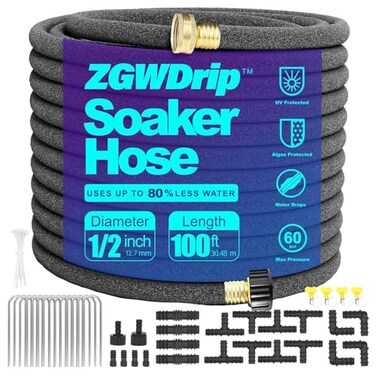ZGWDrip Soaker Hose 100 FT12 Inch Soaker Garden Hose with 34 Solid Brass Connectors