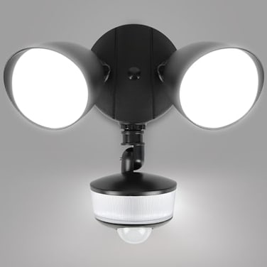 LUTEC 34W 3000 Lumen Motion Sensor Outdoor Lights 5000K Daylight IP65 Waterproof Flood Lights Outdoor with Night Light Dusk to Dawn Motion Detector LED Security Light for Outside Garage YardBlack