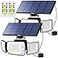 intelamp Solar Lights Outdoor 3 Head Solar Motion Sensor Lights for Outside lP65 WaterproofSeparate Panel with 9FT Cable Remote Control Flood Lights