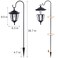 Dynaming 4 Pack Solar Hanging Lights Outdoor Solar Powered Garden Decorative Lanterns with 4 x 38 Inch Shepherd Hooks Waterproof Landscape Lighting for Lawn Patio Yard Pathway Driveway Warm White