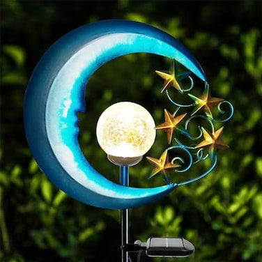 EPROSMIN Stars Moon Solar Lights Outdoor Solar Powered Garden Lights Decorative Crackle Glass Globe Led Waterproof Landscape Lighting for PathwayYardLawnPatio