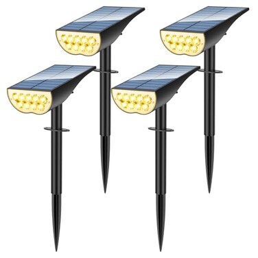 ZOOKKI Solar Spot Lights Outdoor Solar Lights Outdoor Waterproof IP65 3 Brightness Modes Dusk to Dawn Landscape Spotlights for Yard Garden Pathway Tree Decoration Warm White 4 Pack