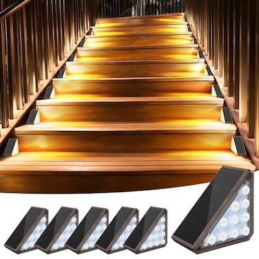 AUDLES 6 Pack Solar Stair Lights Outdoor Stair Lights with Waterproof IP67 LED Solar Light for Outside Light Decor for Stair Deck Front Step Front Porch Patio Garden and Backyard Brown