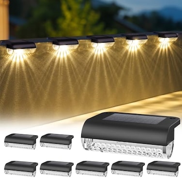 Herzila 8 Pack Solar Deck Lights Outdoor Solar Step Lights Waterproof Led Lights3000K Warm White Auto DusktoDawn Low Profile for Deck Steps Fence Patio