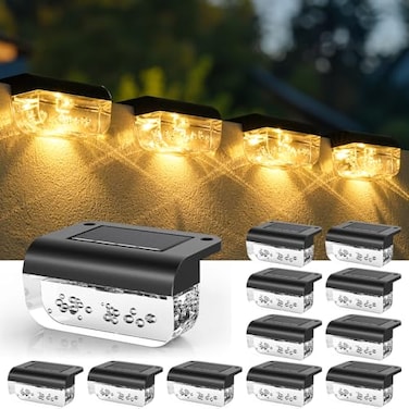 Herzila Solar Step Lights Outdoor 12 Pack Solar Fence Lights LED Waterproof Deck Lights for Outside Step Fence Deck Stair Pool and Yard Warm White