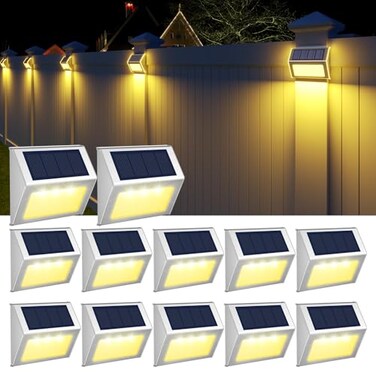 JSOT Solar Deck Lights 12 Pack Solar Fence Lights Waterproof Outdoor Light Fence Post Light for Outside Pool Garden Backyard Patio Yard Wall Stair Step Warm Light