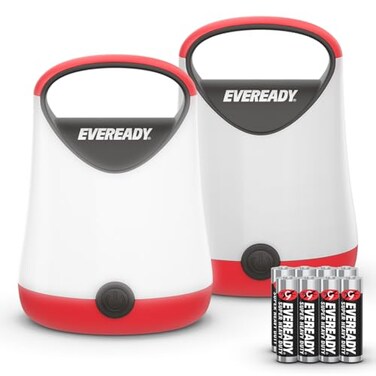 EVEREADY Eveready LED Camping Lantern X250 2Pack Super Bright Tent Lights Rugged Water Resistant LED Lanterns 100 Hour Runtime Batteries Included Red and Black