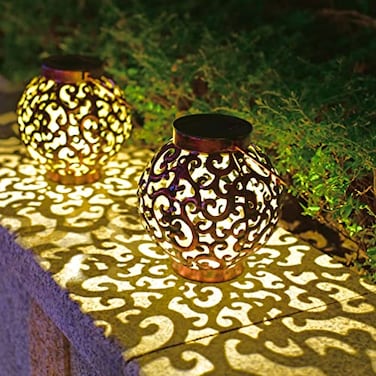 SVEIKS Large Solar Lanterns 2 Pack Outdoor Waterproof LED Metal Hanging Solar Lights for Garden Yard Patio Tree Tabletop Landscape Decorations Brown