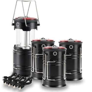 Lichamp 4 Pack Camping Lanterns Rechargeable and Battery Powered Dual Power Source and 4 Mode Lantern Flashlight COB Camp Light for Power Outages Camping Supplies and Home Hurricane Supplies E4BK