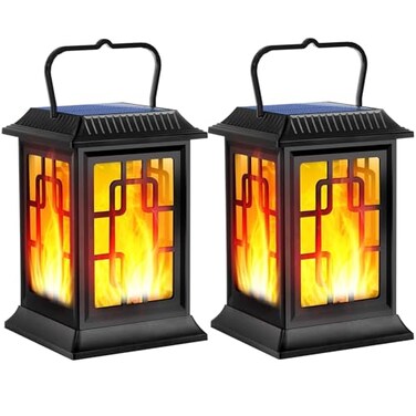 Ollivage Solar Lanterns Outdoor Waterproof Hanging Solar Lanterns Garden Lights Solar Powered Flame Lights LED Lights for Patio Pathway Deck Yard 2 Pack