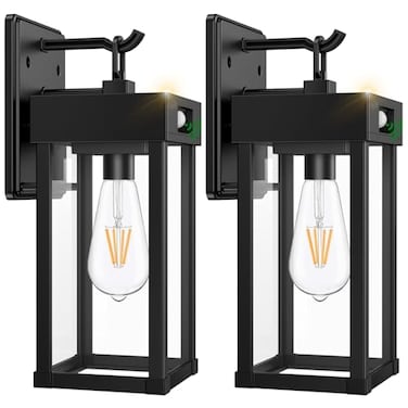 Auzev 2 Pack Outdoor Solar Wall Light Fixtures With Dusk To Dawn SensorLarge Size Black Outdoor Wall Lights with 3Lighting ModesExterior Waterproof Solar Wall Sconce Light for OutsideGarageBlack2P
