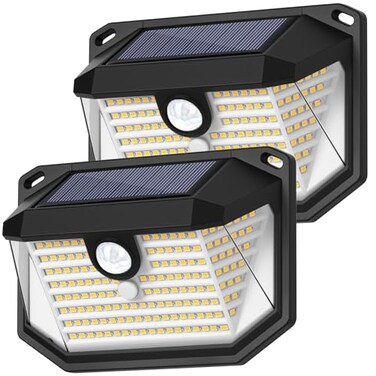 Brightever 2Pack Solar Outdoor Lights Super Bright Solar Powered Motion Sensor Outdoor Lights Warm White 178s LED Outside Security Wall Lights for House Porch Fence