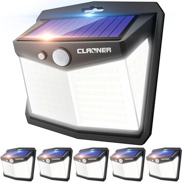 CLAONER Solar Lights Outdoor 128 LED6 Packs Solar Motion Sensor Lights 3 Working Modes Outdoor Lights with 270 Wide Angle Wireless IP65 Waterproof Security Light for Fence Patio Cold White