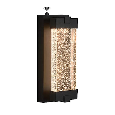 Elimegan Black Wall Sconce with K9 Crystal Bubble and Dusk to Dawn Sensor Exterior LED Wall Mounted Light Modern Porch Lantern Light Fixture for Indoor and Outdoor