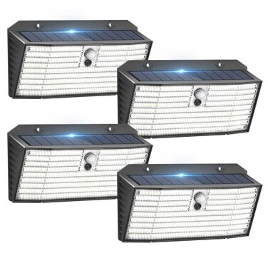APILAB Upgraded Solar Lights Outdoor 4 Pack 418 LED Motion Sensor Outdoor Lights 3 Modes Security Light IP65 Waterproof Solar Powered Wall Light for Outside Yard Garage Deck Fence