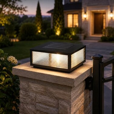 DAHGEO Solar Outdoor Post Light Luxury Modern Solar Outdoor Column Lights Fence Deck Post Cap Light with IP65 Waterproof Pillar Lights Outdoor for Flat Surface Patio Garden Column Cap Light