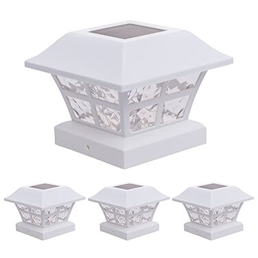 GreenLighting Evolve White Solar Post Cap Lights 4x4 Post Caps and Outdoor Post Lights Waterproof Solar Lights for Fence Posts Solar Post Lights fit 4x4 5x5 VinylPVC White 4 Pack