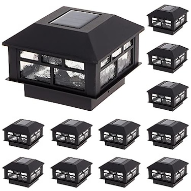GreenLighting Modern Solar Post Cap Lights Fits 4x4 Wood 4x4 5x5 PCVVinyl Outdoor Solar Powered Light Fence Post Landscaping Deck Garden Bright LED Waterproof Black 12 Pack