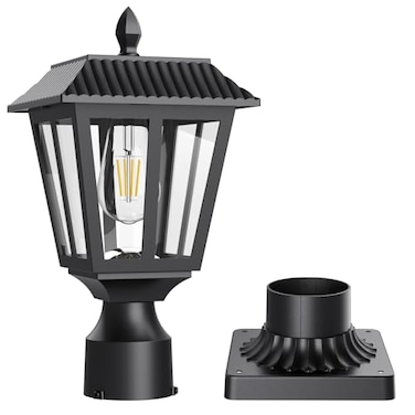 Greluna Solar Post Lights Dusk to Dawn Solar Lamp Post Light with Pier Mount Base Post Lights Outdoor Waterproof for Garden Yard Landscape Pole Pillar Cool White
