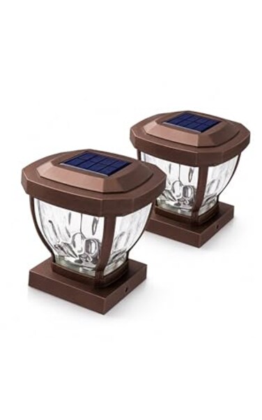 Home Zone Security Solar Post Cap Lights Decorative Glass LED Outdoor 4x4 35 x 35 in Post Lights Bronze 2Pack