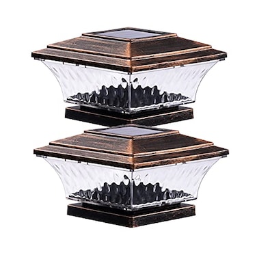 HUYIENO Solar Post Cap Lights Outdoor LED Lighting Deck Fence With Two Light Modes Warm WhiteBright White Suitable for 4x4 Wooden Posts Brushed Copper 6PK