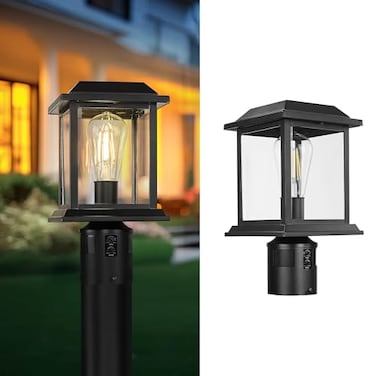zeyu 122Inch Outdoor Lamp Post Light Fixture 360 Detection 4 Modes Exterior Sensor Post Light DieCast Aluminum with Clear Glass Shade Black Finish 0409P BK