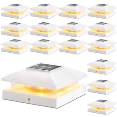 JOFIOS Solar Post Cap Lights Outdoor 16pack White Waterproof Solar Powered Deck Fence Post Lights Fit 4x4 WoodVinyl Posts Bright Warm White Solar Cap Light Decorate Deck Patio Porch Fence
