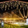 Nielfoi 132ft Icicle Lights for Outside 1280 LED Warm White Twinkle Lights with 240 Drops 8 Modes Plug in Waterproof Timer Memory Cannot be Extended The Plug is in the Middle 66ft66ft