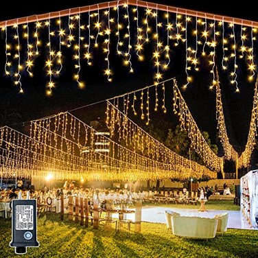 Nielfoi 132ft Icicle Lights for Outside 1280 LED Warm White Twinkle Lights with 240 Drops 8 Modes Plug in Waterproof Timer Memory Cannot be Extended The Plug is in the Middle 66ft66ft