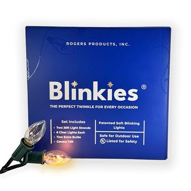 Blinkies Soft White Blinking Outdoor String Lights NonProgrammed and Relaxing Twinkle Lights 36 Foot Strands 2 per Package 12 Sockets Total