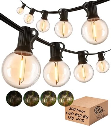 DAMAING Outdoor String Lights 300FT Waterproof Globe String Lights with 1504 Shatterproof G40 LED BulbsDimmable Connectable Patio Lights String for Hanging Bistro Backyard Gazebo2Pack x 150 FT